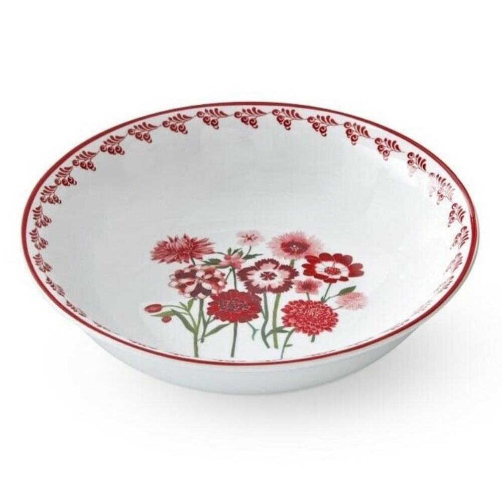 Williams Sonoma Serving Bowl Aerin 11" Swiss Alpine Red Pink Posy Flowers New